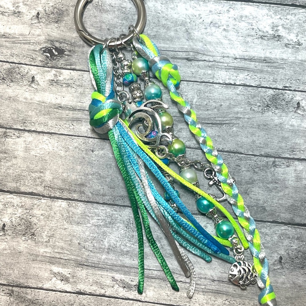 Boho Teal & Lime Tassel Keychain / Bag Charm